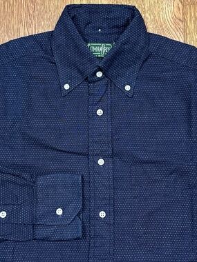 Gitman Bros Vintage Jacquard Polka Dot Oxford Indigo L/S Down Shirt Mens M